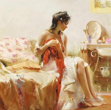 Impressionism Painting - Pino Daeni Red Shawl beautiful woman lady